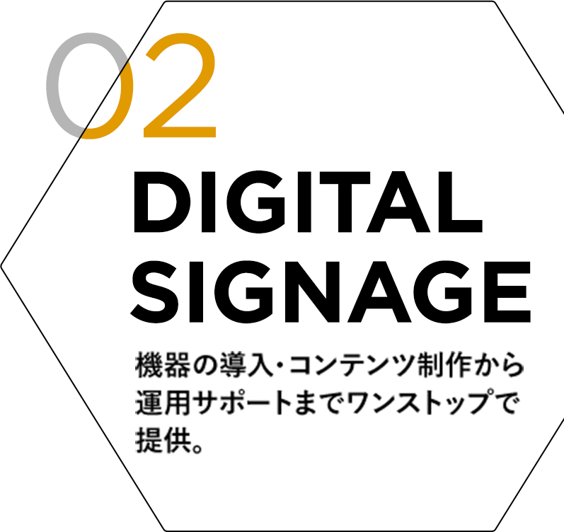 02 DIGITAL SIGNAGE 機器の導入・コンテンツ制作から運用サポートまでワンストップで提供。